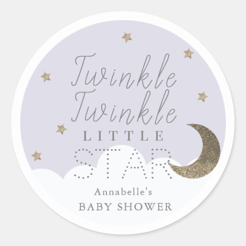 Twinkle Little Star Lilac Baby Shower Classic Round Sticker