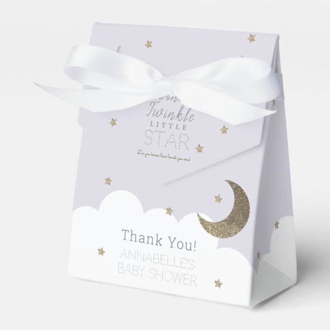 Twinkle Little Star Lilac Baby Shower Favor Boxes (Front Side)