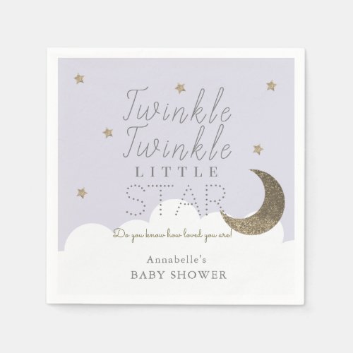Twinkle Little Star Lilac Baby Shower Paper Napkins