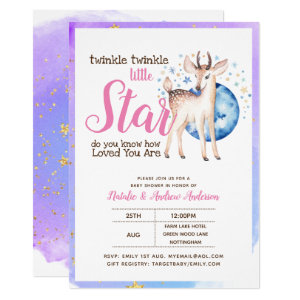 Twinkle Little Star Little Deer Pink Gold Modern Invitation
