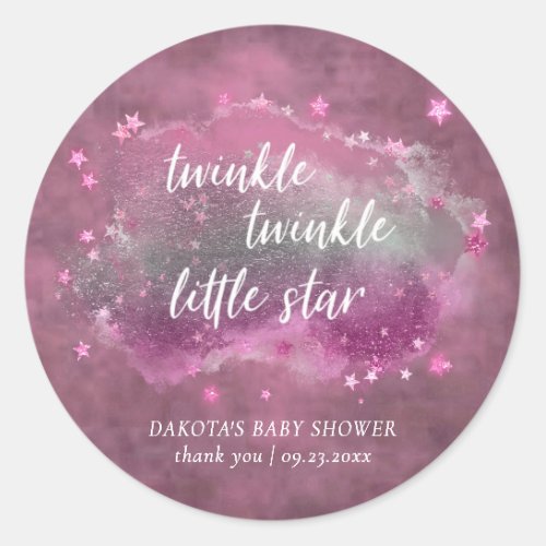 Twinkle Little Star  Mauve Pink Silver Thank You Classic Round Sticker