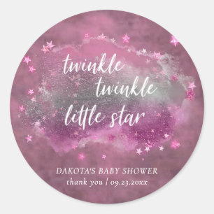 Twinkle Little Star   Mauve Pink Silver Thank You Classic Round Sticker