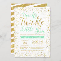 Twinkle Little Star Mint Baby Shower Invitations