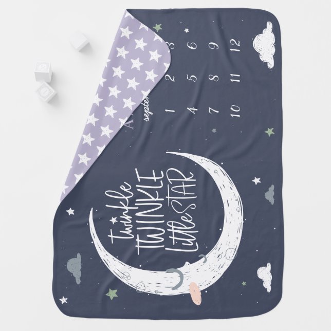 Twinkle little star moon baby age monthly photo baby blanket (In Situ)
