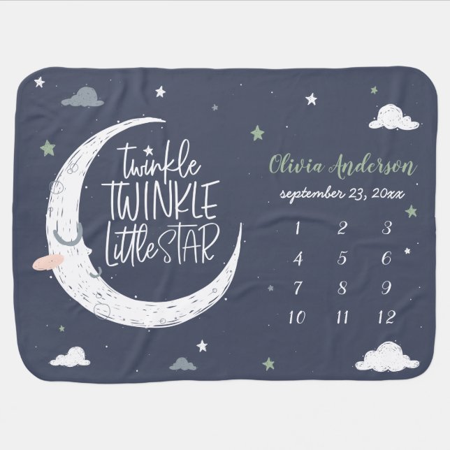Twinkle little star moon baby age monthly photo baby blanket (Horizontal)