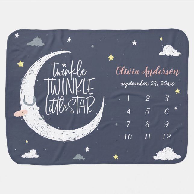 Twinkle little star moon baby age monthly photo blanket (Horizontal)
