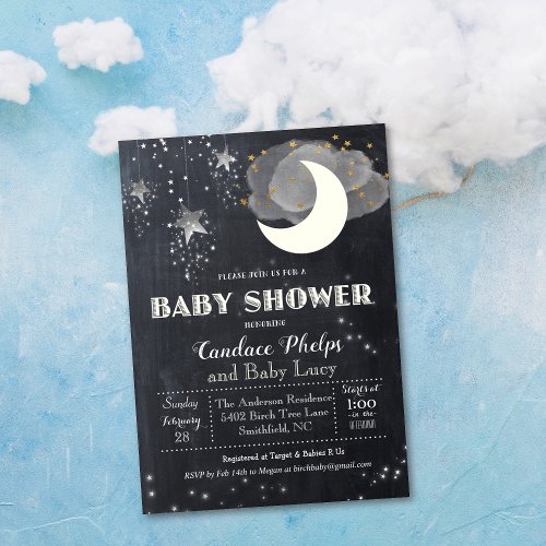 Twinkle Little Star Moon Baby Shower Invitation