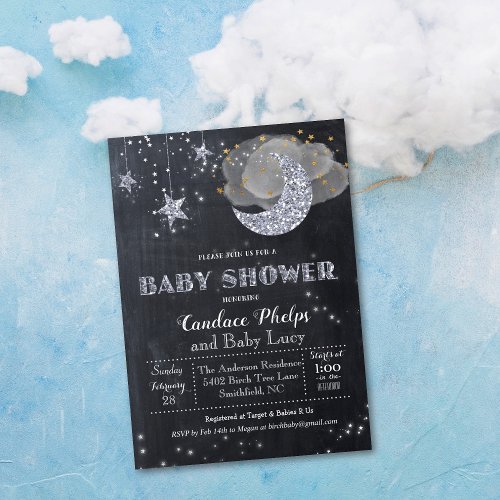 Twinkle Little Star Moon Baby Shower Invitation