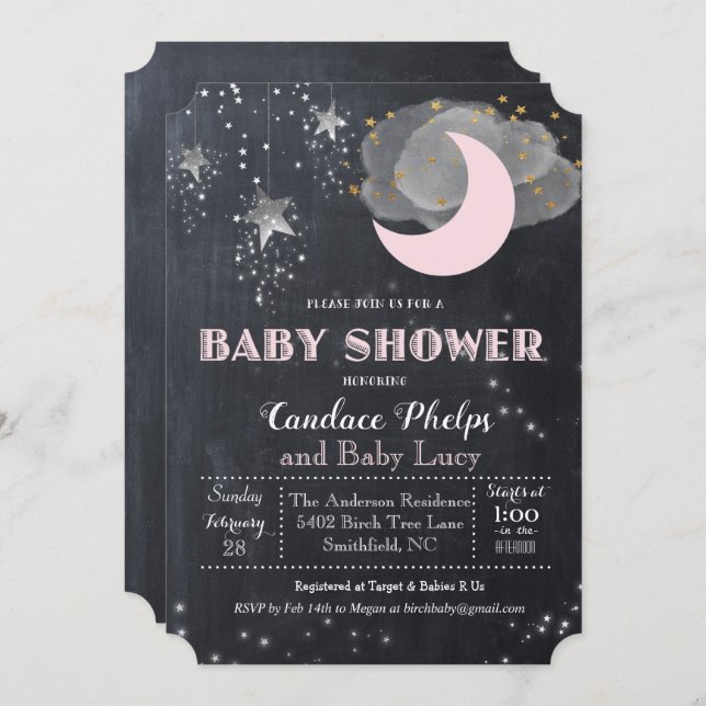 Twinkle Little Star Moon Baby Shower Invitation (Front/Back)