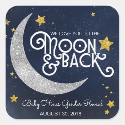 Twinkle Little Star Moon  Back Baby Shower Square Sticker