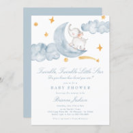 Twinkle Little Star Moon Blue Boy Baby Shower Invitation