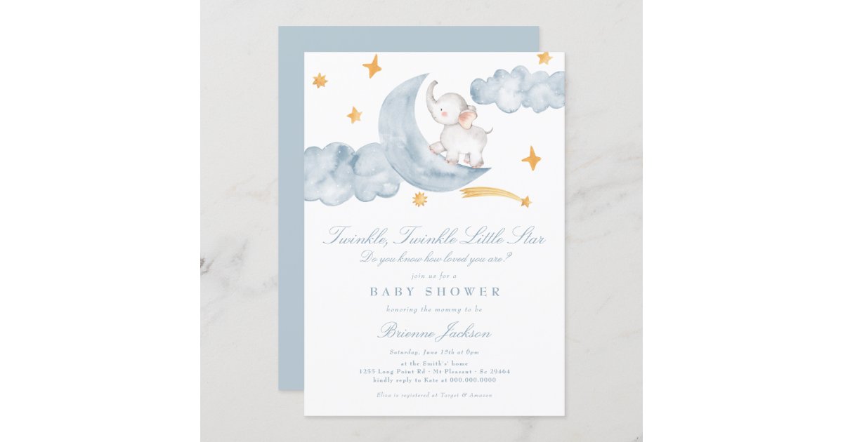Modern Twinkle Little Star Baby Shower Invitation - Boy's Baby Shower -  Navy Blue and Yellow - Outer Space — E-Three Design Studio
