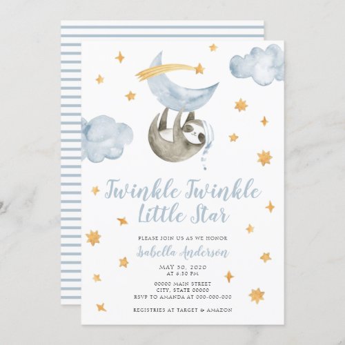 Twinkle Little Star Moon Blue Boy Baby Shower Invitation