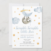Twinkle Little Star Moon Blue Boy Baby Shower Invitation (Front)