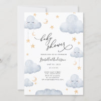 Twinkle Little Star Moon Blue Yellow Baby Shower Invitation