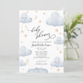 Twinkle Little Star Moon Blue Yellow Baby Shower  Invitation (Standing Front)