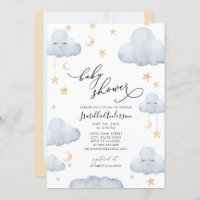 Twinkle Little Star Moon Blue Yellow Baby Shower  Invitation