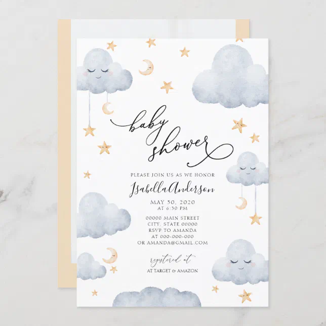 Twinkle Little Star Moon Blue Yellow Baby Shower Invitation | Zazzle