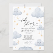 Twinkle Little Star Moon Blue Yellow Baby Shower  Invitation (Front)