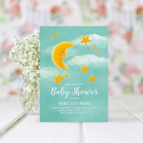 Twinkle Little Star Moon Cute Baby Shower Invitati Invitation