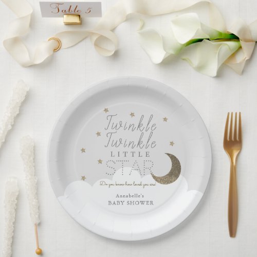Twinkle Little Star Moon Gray Baby Shower Paper Plates