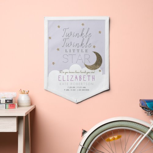 Twinkle Little Star  Moon Lavender Baby Stats Pennant
