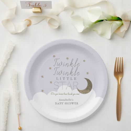 Twinkle Little Star Moon Lilac Baby Shower Paper Plates