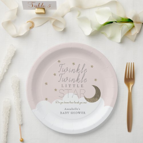 Twinkle Little Star Moon Pink Baby Shower Paper Plates