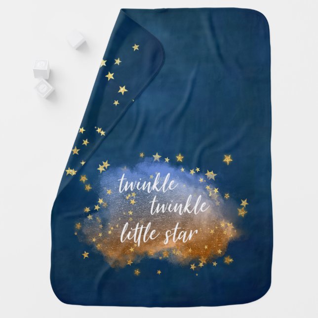 Twinkle Little Star | Navy Blue Copper Gold Dust Baby Blanket (In Situ)