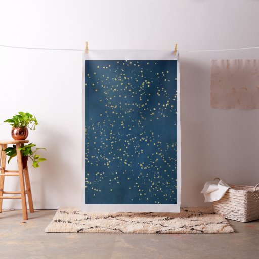 Twinkle Little Star | Navy Blue Copper Gold Dust Fabric