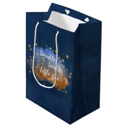 Twinkle Little Star  Navy Blue Copper Gold Dust Medium Gift Bag