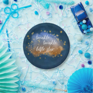 Twinkle Little Star Navy Blue Copper Gold Dust Paper Plates