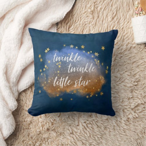 Twinkle Little Star  Navy Blue Copper Gold Dust Throw Pillow