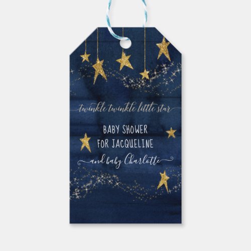 Twinkle Little Star Navy Blue Gold Baby Boy Shower Gift Tags