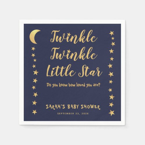 Twinkle Little Star Navy Blue Gold Baby Shower Napkins