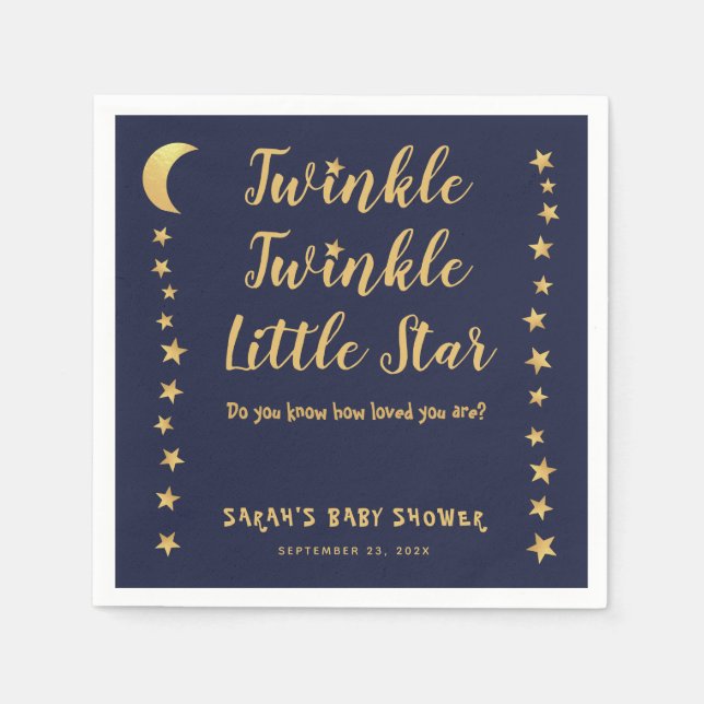 Twinkle Little Star Navy Blue Gold Baby Shower Napkins (Front)
