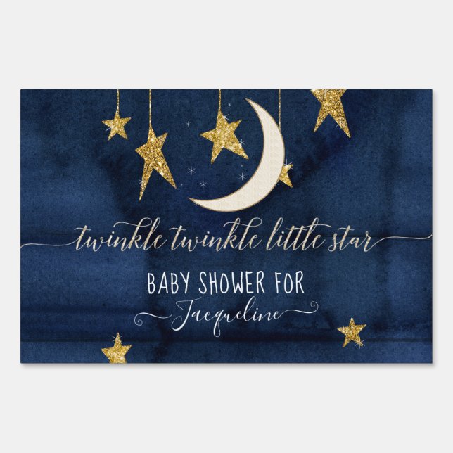 Twinkle Little Star Navy Gold Boy Baby Shower Sign (Front)