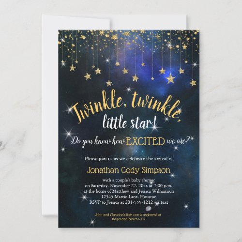 Twinkle Little Star Navy Gold Galaxy Baby Shower Invitation