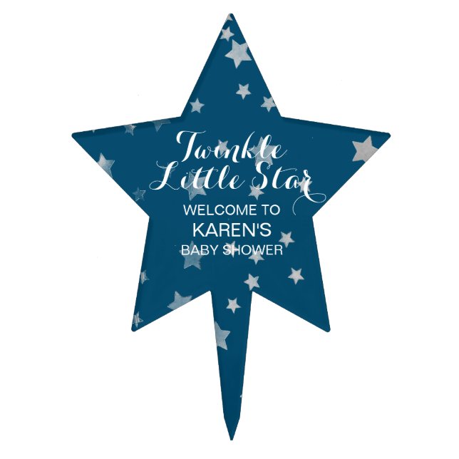 Twinkle Little Star Navy Silver Foil Baby Shower Cake Topper (Front)