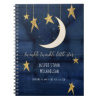 Twinkle Little Star Navy Wood Gold Boy Baby Shower Notebook