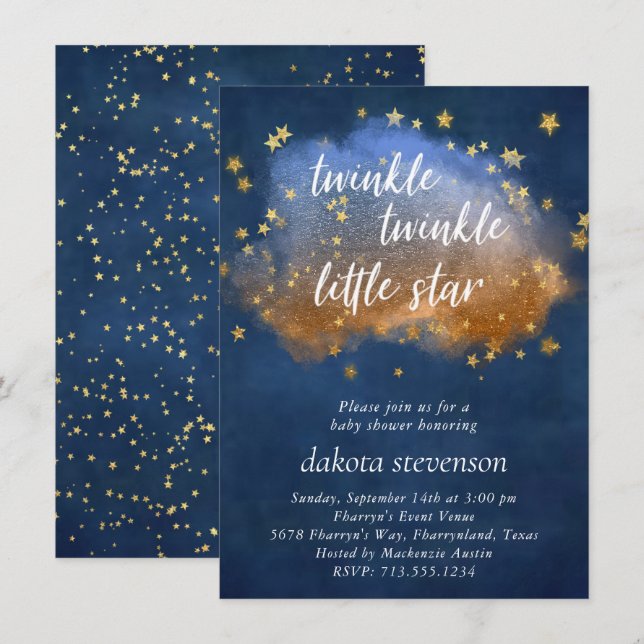 Twinkle Little Star | Neutral Blue Copper and Gold Invitation (Front/Back)