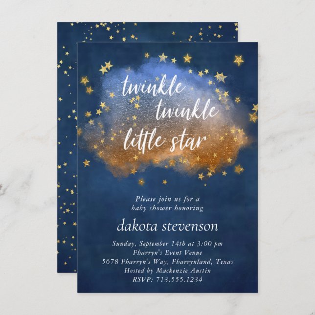 Twinkle Little Star | Neutral Blue Copper and Gold Invitation (Front/Back)