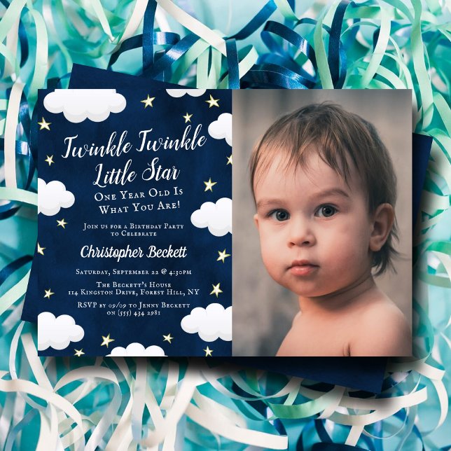 Twinkle Little Star Photo 1st Birthday Invitation (Creator Uploaded)