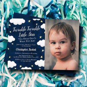 Twinkle Little Star Photo 2nd Birthday Invitation