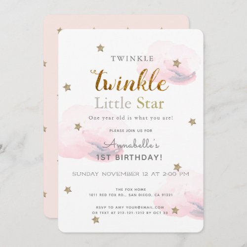 Twinkle Little Star Pink 1st Birthday Invitation