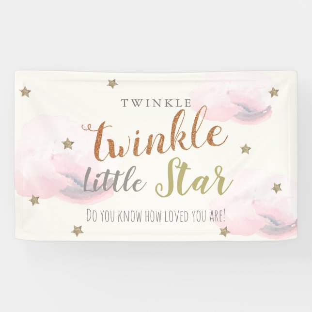 Twinkle Little Star Pink Baby Shower Banner (Horizontal)
