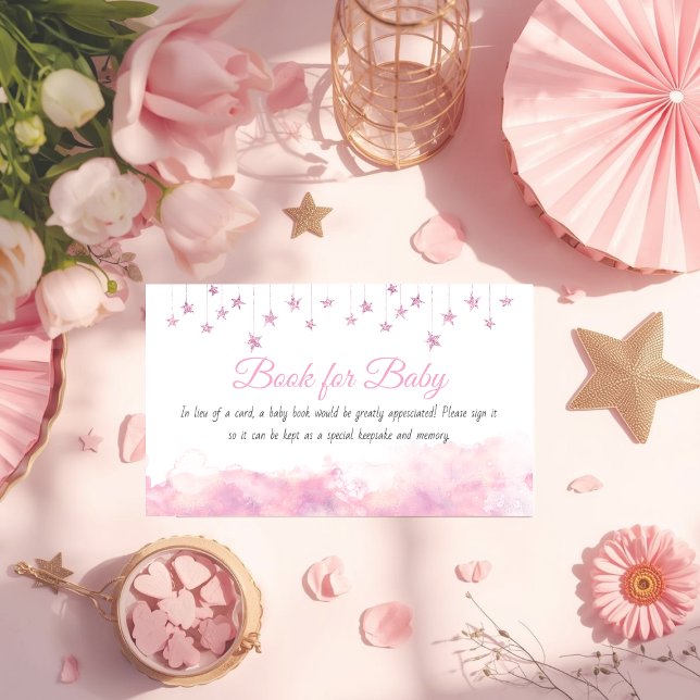 Twinkle Little Star Pink Baby Shower Book Request Enclosure Card (Creator Uploaded)