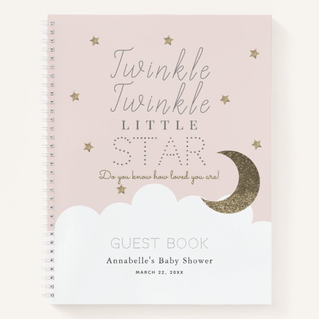 Twinkle Little Star Pink Baby Shower Guest Book (Front)