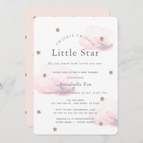 Twinkle Little Star Pink Baby Shower Invitation