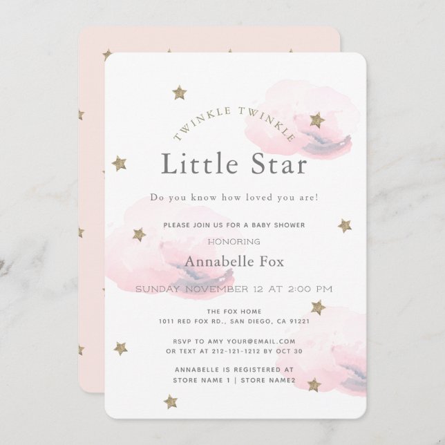 Twinkle Little Star Pink Baby Shower Invitation (Front/Back)